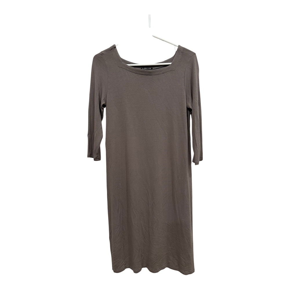 Eileen Fisher Petite Viscose Jersey Shift Dress Taupe Brown 3/4 Sleeve PP PTP